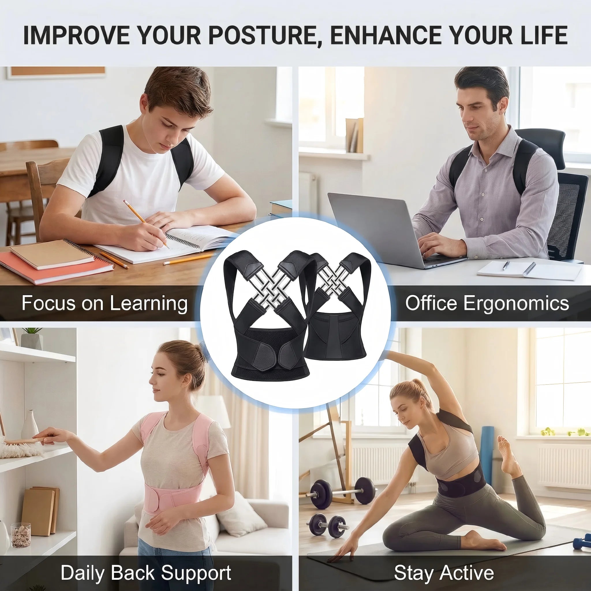 Back Brace Posture Corrector for Women Men Adjustable Lumbar Support Shoulder Posture Brace Improve Posture Back Pain Relief